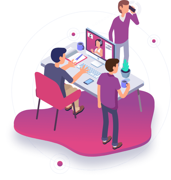 personne sourde signe devant ecran elioz avec ses collégues du travail